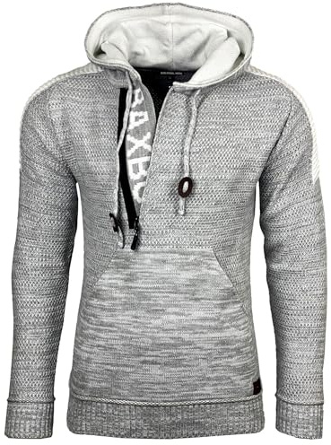 Subliminal Mode Pull Homme en Maille à Capuche Col Zippé - Style Basique - Pull Grosse Maille - Pull Over Tricoté Hiver Manches Longues - Idée Cadeau BX290 - Gris XL
