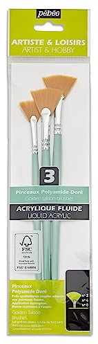 Pebeo Oil and Acrylic Brush, Synthetic Fiber, Fan, 3-Piece Set, 2/4/8, FSC Certified, Short Shaft