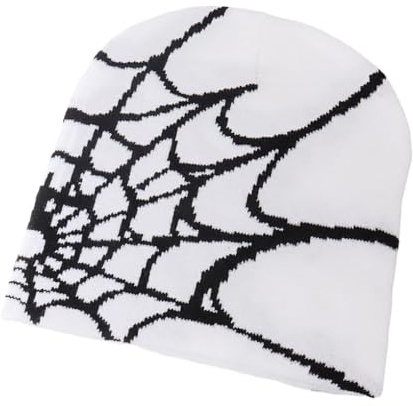 CLSSLVVBN Trendig stickad mössa Varm och stilren Spider Web Beanie Spider Web Beanie Hatt Akrylfiber Stickad Beanie Hat Spider Web Hat, vit och svart