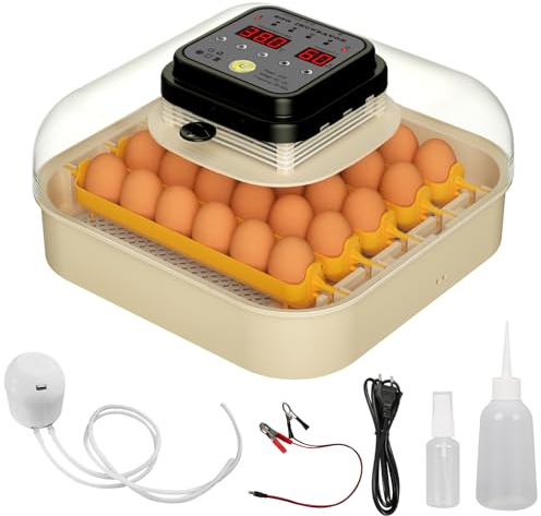 Brutautomat Vollautomatisch, LED Eier Inkubator Brutmaschine, Brutkasten mit Temperaturkontrolle, Automatischem Eierdrehen und Wasserzugabe, Hatcher für Hühner, Enten, Wachtel, Taube (30 Eier)