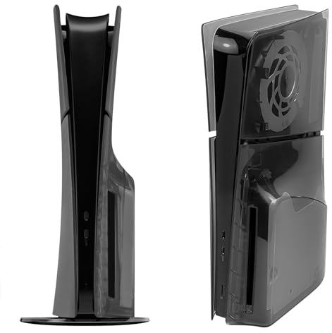 GEEKRIA Placas de Cubierta Transparentes compatibles con PS5, PlayStation 5 Slim Disc Edition, Paneles Laterales de Carcasa de ABS Duro a Prueba de Polvo (Negro Transparente)