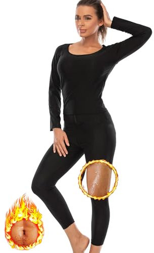 Weyot Vêtement De Sudation, Sudation Femme Amincissante, Combinaison Sudation Femme (Haut De Sudation Et Pantalon), Sauna Sweat Suit, Ensemble De Sudation Femme pour Fitness Running Jogging,S-M,Black