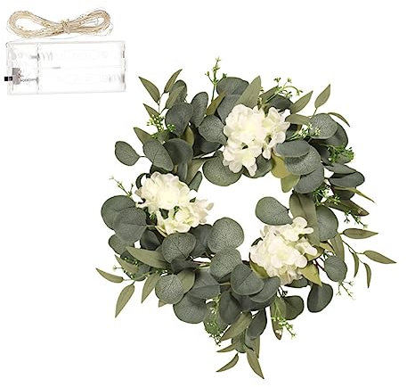 STOBAZA 1juego Guirnalda Artificial De Flores De Hortensia y Eucalipto para Decoración De Verano Adorno Colgante para Puertas y Paredes Incluye Luz Led para Fiestas y Hogar