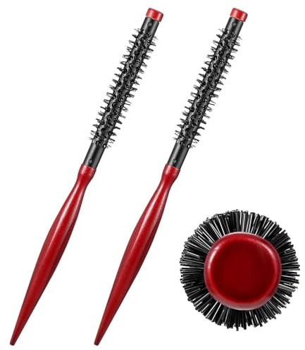 Kleine Rundbürste, 2 Stück Rundbürste Klein, 1.7cm Rundhaarbürste, Rundhaarbürste zum Föhnen, Rundbürste Bart, Kleine Haarbürste für Frauenhaar-styling und Männerbart, Reisen, Zuhause