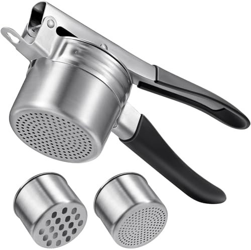 Schiacciapatate, Sopito Schiacciapatate in Acciaio Inox con 2 Tazze Intercambiabili per Purè di Patate, Purè di Verdure, Succhi di Frutta e Ricette Alimentari, Lavabile in Lavastoviglie