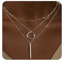dam Meteorstarry silverhalsband 925 sterlingsilver, 3 st lager kedja med cirkel hange vattentät lång allergivänliga smycken gåvor, drei Größen, Sterlingsilver