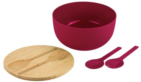 Kesper - Juego de ensaladeras, incluye cubiertos para ensalada, material: plástico (PP), bambú, tamaño: D 24 x H 13 cm, color: rojo, marrón - 58473