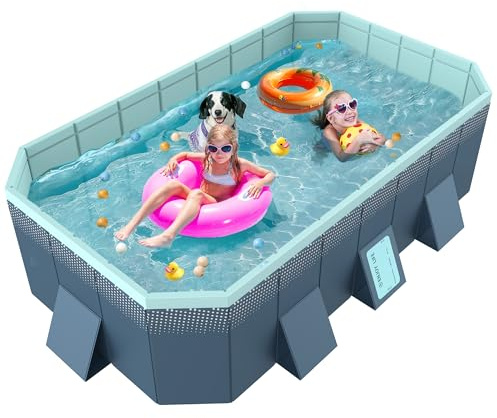 Foldable Non-Inflatable Above Ground Framed Swimming Pool for Backyard, Family Pool (65 x 42 x 18)