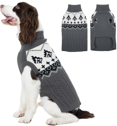 Kuoser Dog Jumper Knitted Dog Sweater Winter Warm Dog Clothes for Large Dogs, Soft Puppy Jumpers X-Large, Grey