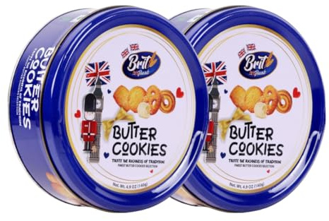 Luxury Butter Cookies in Decorative Gift Tin - 140g Traditional European Biscuits in Airtight Metal Box - Delightful Treat for Birthdays, Christmas, Mother's Day & Special Occasions (Small, 2, count)
