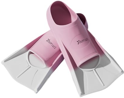 ENEN Palmes de Natation en Silicone Réglables Taille 33-47, Palmes d'entraînement de Natation Courtes pour Enfants et Adultes Femme Homme pour Entraînement Snorkeling (M,Rose Blanc)