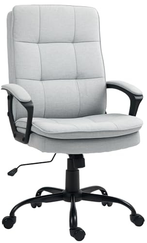 HOMCOM Sedia da Ufficio Ergonomica con Bracciolo e Schienale Alto, Poltrona da Ufficio Girevole con Funzione Oscillante e Altezza Regolabile, 63x70x102-112 cm, Grigio