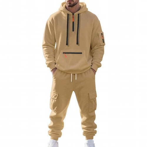 MSIYOW Tuta Uomo Completa Felpe con Cappuccio e Pantaloni Tute Sportive Invernale Jogging Tuta Casual(L, Kaki)
