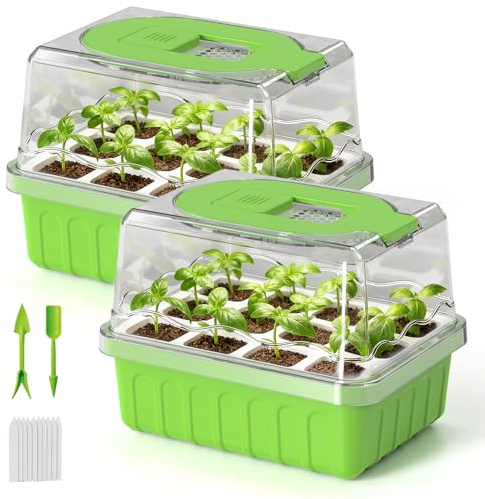 RAINPOINT Vassoio Germinazione, Mini Serra da Interno Riutilizzabile, Silicone Flessibile, Semenzaio Germinazione Kit con Copertura e Ventilazione, 2 Pezzi