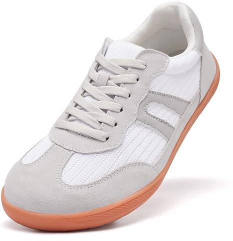 Fleetjoy Barefoot Shoes Womens Wide Fit Trainers Arch Support Breathable Ladies Running Shoes Lightweight Non-Slip Walking Sneakers Outdoor Causal Grey White 5 UK
