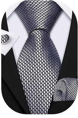 Barry.Wang Designer Classic Ties for Men Set Formal Pocket Square Cufflink Check Plaid