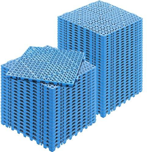 Happybuy Interlocking Tile 50PCS Blue, Drainage Tiles 12 x 12x 0.6 Splicing, Soft PVC Interlocking Floor Tiles, Non-Slip Drainage Holes for Restroom, Bathroom, Kitchen, Pool, Wet Area