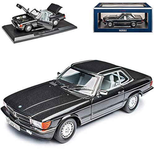 Mercedes-Benz 300SL R107 Cabrio Blau Schwarz Metallic mit Soft Top 1971-1989 1/18 Norev Modell Auto mit individiuellem Wunschkennzeichen