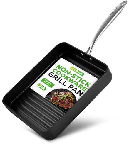 NutriChef Padella Antiaderente per Grigliare in Ghisa 28 Centimetri, Antiaderente, Senza PTFE/PFOA/PFOS, Rilievi Alti, Manici Robusti, Lavabile in Lavastoviglie