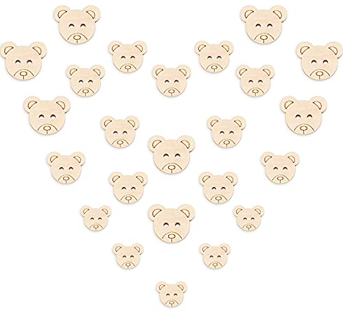 Bärenknöpfe für Strickjacken, Babyknöpfe aus Holz, 2 Löcher, 3 Größen, kleine Bärenknöpfe aus Holz zum Nähen, Stricken, 120 Stück