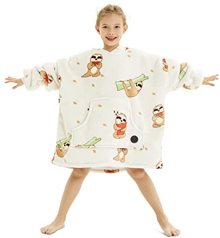 THREE POODLE Sudadera Manta con Capucha, Oversize Bata Manta Polar Mujer para Niños, con Capucha Ultra Suave y Cálida, Sudadera para Mujer, Hombre y Niño, Regalo - Size Kids, Sloth