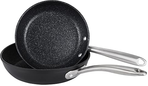 Prestige Scratch Guard Aluminium Frypan Twin Pack, 21cm & 25cm (M.O), Black