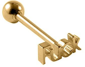 BlackAmazement Piercing per lingua in acciaio inox 316L, con scritta F-U-C-K, argento e oro, da donna, 5 mm, Acciaio inossidabile