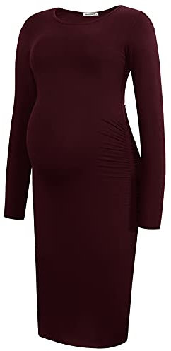 Smallshow Damen Umstandskleid Lange ärmel Umstandsmode Kleid,Wine,L