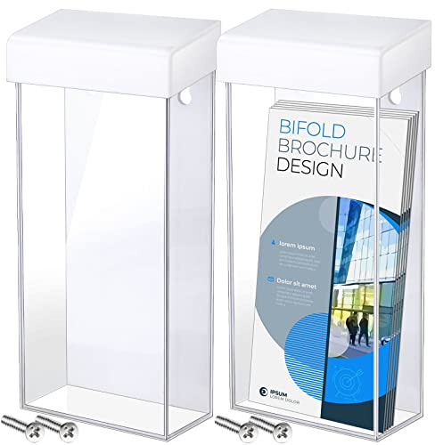 Remerry 4 Pieces Acrylic Outdoor Brochure Holder 4 x 9 Inch Waterproof Wall Mount Literature Box with White Lid Clear Pamphlet Holder for Pamphlet Map Menu Display