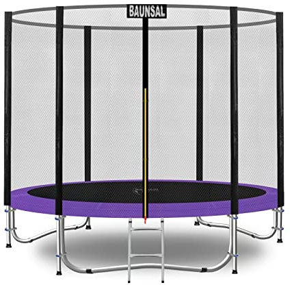 Baunsal® Trampolin Outdoor Ø 275 cm (EXD) lila als Komplettset mit Federabdeckung, Sprungmatte, Netz und Leiter - Gartentrampolin Spielzeug für Kinder