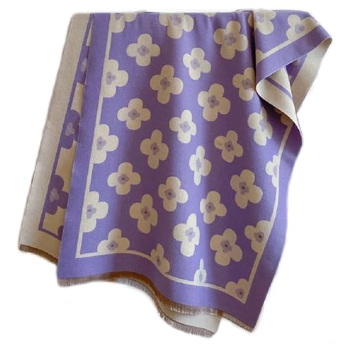 Brillabenny Schal Stola Pashmina Schal für Damen Mädchen Wolle und Kaschmir, Lila und Beige, 190 CM x 65 CM