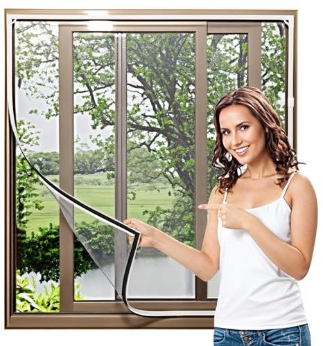 Jsdoin Magnetic Fly Screen Window, Adjustable DIY Window Fly Screen Max 120 * 200cm, Fly Screens for Windows, Magnetic Window Screen Easy Installation, no Drilling or screwing(White Frame Grey Mesh)