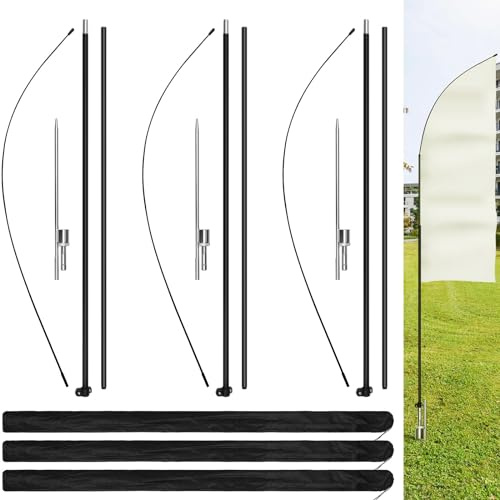 3 Pack Feather Flag Pole Kits with Ground Stakes for Outdoor Use, 9 ft