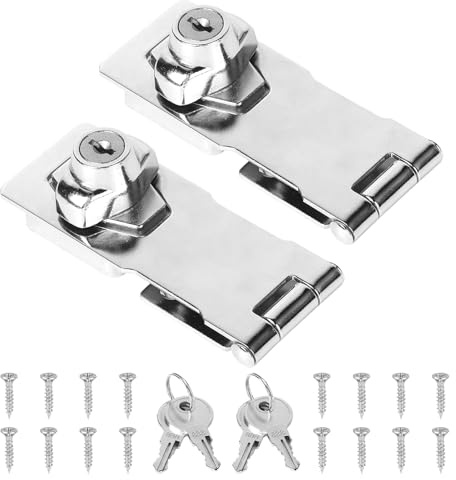 EXLECO 2X Chiavistello Armadietto con Serratura Chiavistello Chiusura Hasp Inox Chiavistello con Lucchetto Catenaccio Porte Lucchetto con Chiusura Trappola con Serratura per Armadio Cassetto Silber