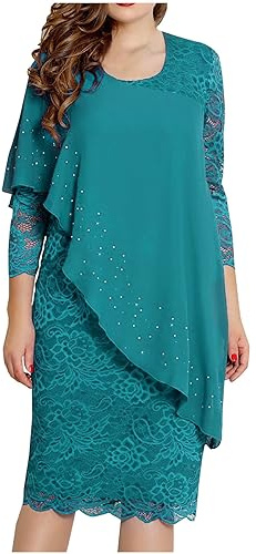 Vestito Chiffon Elegante a Manica 3/4 Trasparente Casual in Girocollo Vintage Elegante Tinta Unita Vestito Boho Abiti al Ginocchio Larghe Abito da Spiaggia Vestito Donna Primaverile Vestito da Casa