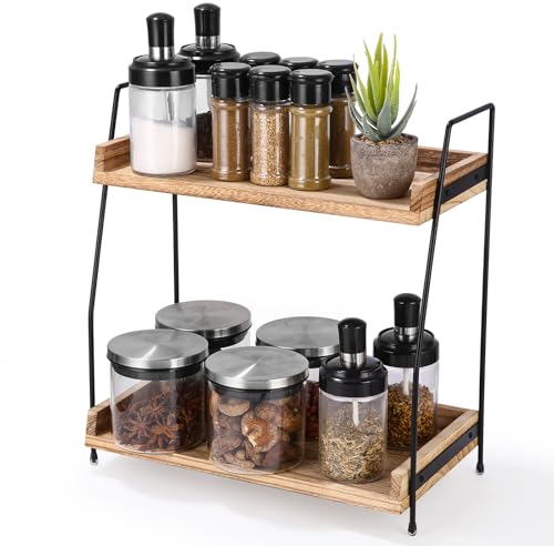Scaffale Portaoggetti a 2 Ripiani per Caffè e Accessori Bar in Legno - Organizer per Cucina, Casa, Ufficio