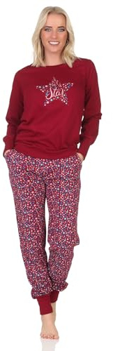 Normann Damen Schlafanzug Langarm mit Bündchen in Sterne Optik, Farbe:Flieder, Größe:52-54