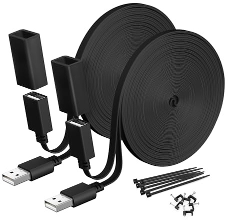 Itramax Platt USB-Förlängningskabel 10FT 2Pack,Kompatibel Med Ring Cam,Google Nest,WYZE Cam V4 V3 V2 OG,Blink 4th Gen,Xt,Mini 2,Vattentät USB-Strömkabel För Inomhus-Och Utomhuskameror