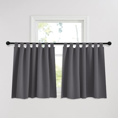 PONY DANCE Tende Corte Oscuranti per Finestre Piccole con Passanti Tende Termiche Isolanti per Interni 2 Pezzi 140x100 CM Curtains per Cucina, Grigio