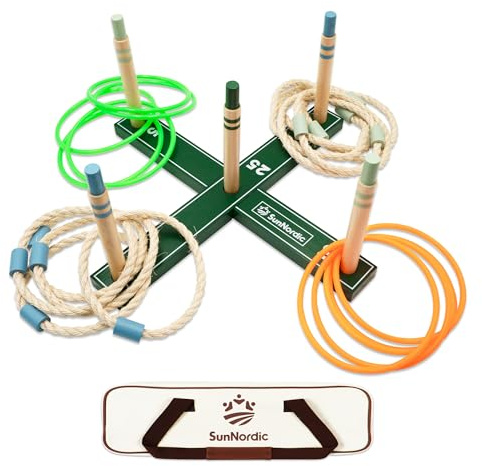 SunNordic Ringwurfspiel-Set aus Holz inklusive Wurfringen und Tragetasche