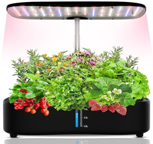 DCDCD Kit Sistema di Coltivazione idroponica, Kit Giardino Intelligente for Erbe aromatiche da 12 baccelli, Giardino Interno, con LED di Crescita da 24 W, Nero