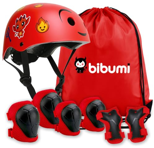 Casque et protections enfant et fille - Casque + 2 genouillères + 2 poignets + 2 coudières - Vélo/Patin/Patins/Skate - Réglable de 50 à 54 cm. Pour enfants de 4 à 10 ans - Capacete Vélo Criança (Rouge