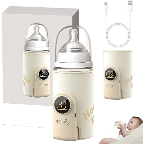 Chauffe Biberon Nomade, HOVCEH Chauffe Biberon Portable Sans Fil avec LCD, 6000mAh Baby Bottle Warmer Chauffage Rapide à 6 Niveaux pour Voyages et Maison