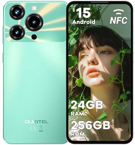 OUKITEL C69 Smartphone Pas Cher - 7.2 HD+ 120Hz Écran 24GO RAM+256GO ROM/TF 1TO Telephone Portable Android 15 Téléphone Portable Pas Cher 6000mAh 64MP+8MP Dual SIM 4G/Fingerprint/Face ID/GPS/OTG-Vert