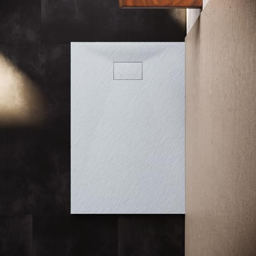 SONNI Duschkar skifferutseende och halkfri struktur 120 x 80 cm platt duschbricka (utan vattenkudde)