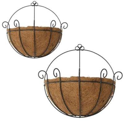 Vasi da fiori | Cestino per fioriera sospesa a parete in metallo con rivestimento in cocco Ganci per vasi da fiori filo metallico semicircolare per decorazioni per portico da giardino interno ed e