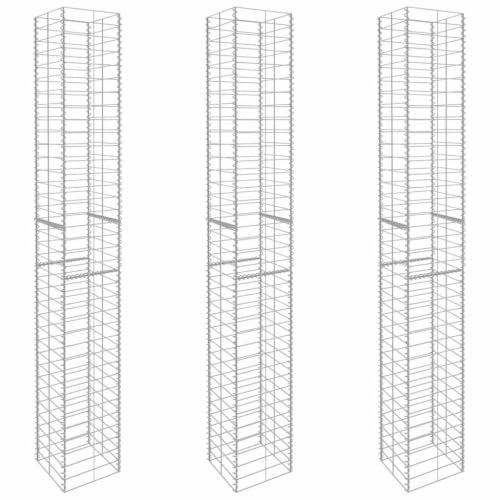 Nqyjm Paniers de Gabion 3 pièces Acier galvanisé 25x25x197 cm | Cage Gabion à Pierres, Clôture Décorative Jardin, Grille Métallique pour Aménagement, Extérieur, Cour