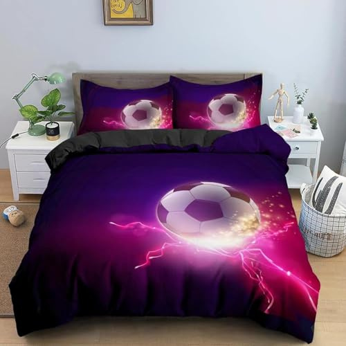 NUEYSP Superking-size påslakan fotbollssängkläder för barn med dragkedja mjukt allergivänligt mikrofiberpåslakan 259,8 cm x 220 cm + 2 örngott 50 cm x 75 cm