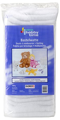 GLOREX 6 2524 05 - Bastelwatte, 1 kg weiß, 100 % Polyester, waschbar bis 30°C, schwer entflammbar, ideal zum Basteln und als Füllmaterial für Kissen, Puppen und Stofftiere