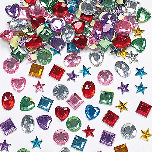 Baker Ross E8898 Selbstklebende Acryl-Schmucksteine - zum Basteln und Aufkleben für Kinder - für Grußkarten und Kostüme - 200 Stück, Sortiert